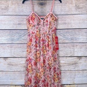 Floral Bustier Tank High Slit Maxi Dress S